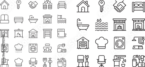 Real Estate Outline Icon Set. Containing realty, mortgage and home loan. Vector illustration. Editable stroke.