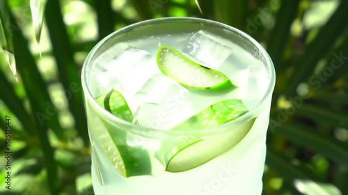 Aloe vera refreshing drink in glass