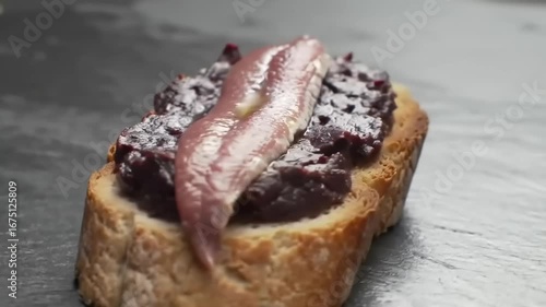 Anchovy bruschetta close up photography