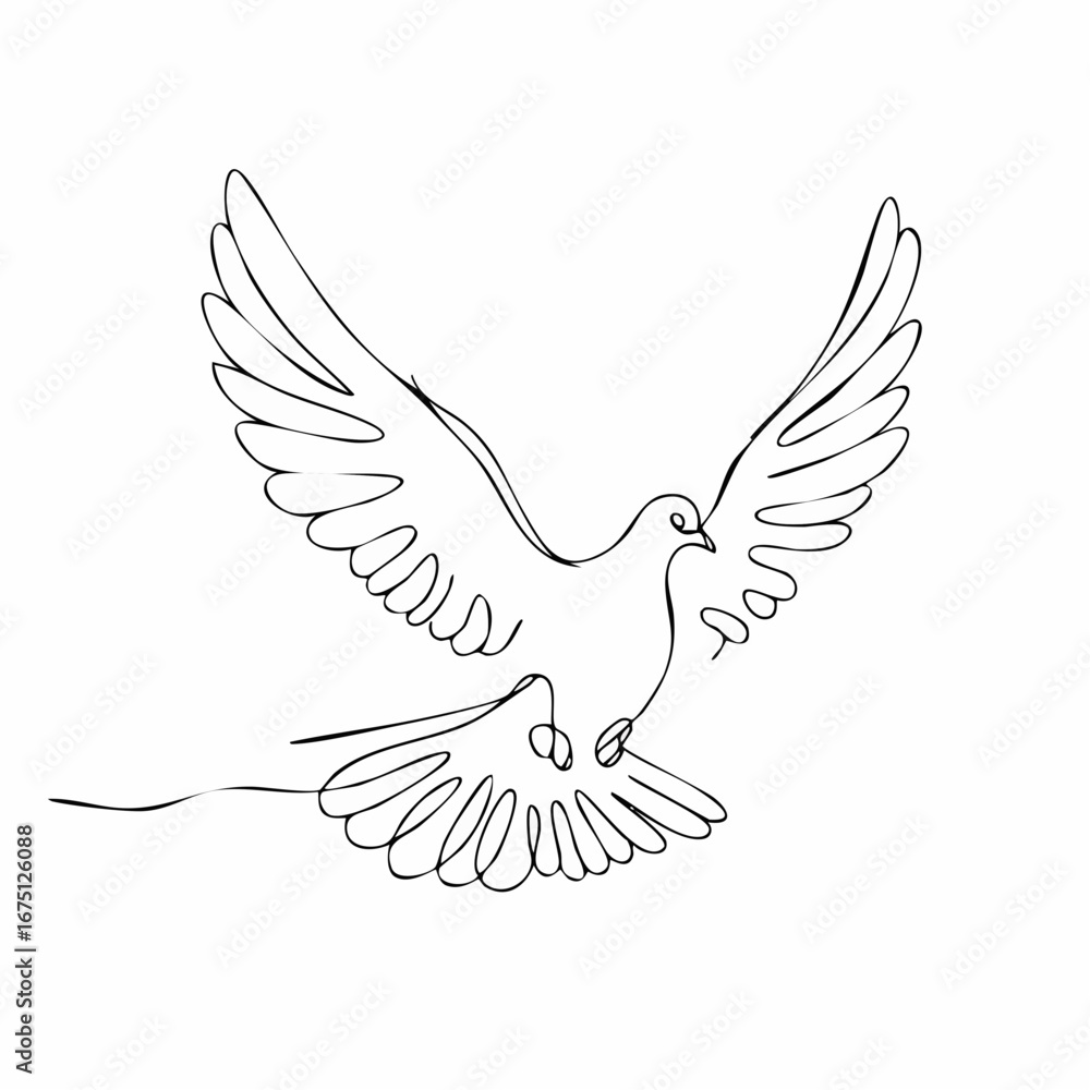 Fototapeta premium Flying dove holding an olive branch as a sign of peace line art vector 1