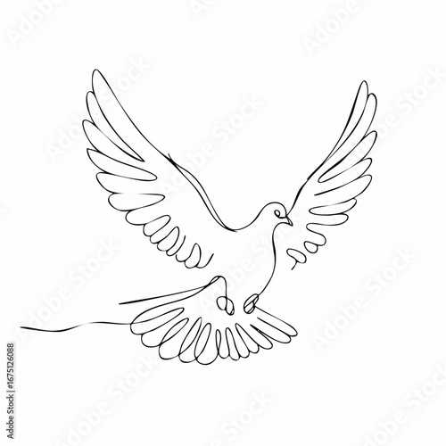 Flying dove holding an olive branch as a sign of peace line art vector
1