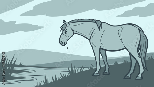 Horse illustration equine animal drawing vector art graphic design farm landscape nature scene outdoor artwork