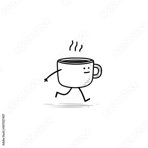 Running coffee cup illustration doodle drawing vector graphic caffeine beverage hot drink morning energy boost design