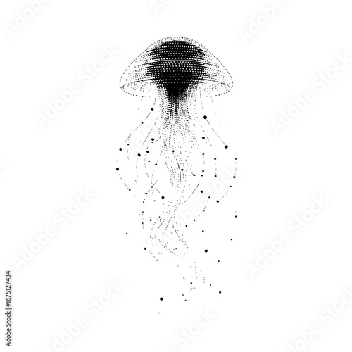 Monochrome jellyfish illustration with intricate details and flowing tentacles ocean life aquatic animal art