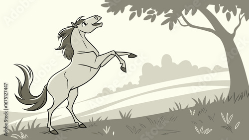 Cartoon horse rearing vector illustration drawing equine animal nature landscape design graphic art image