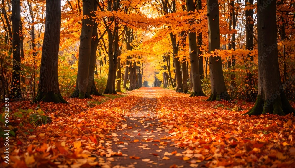 Fototapeta premium Autumnal path through golden trees