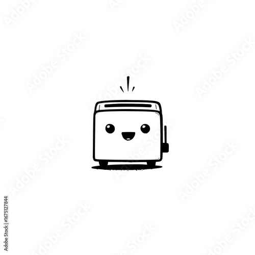 Cute toaster kitchen appliance drawing illustration vector design black and white kitchenware breakfast cartoon icon