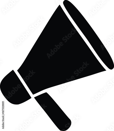 Bold black silhouette of a megaphone amplifying sound announcing important news and making announcements publicly