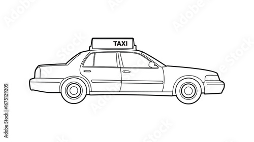Outlined taxi cab illustration perfect for coloring books and transportation themed designs and creative projects on white background