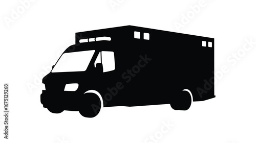 Silhouette of an ambulance against a ideal for emergency services and healthcare related designs and presentations on white background