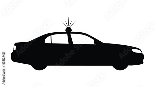 Silhouette of a police car with emergency lights for law enforcement and public safety themes and concepts on white background