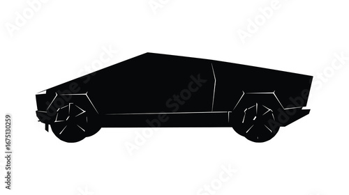 Sleek futuristic electric vehicle with sharp angles and minimalist design showcasing automotive innovation and modern transportation solutions on white background