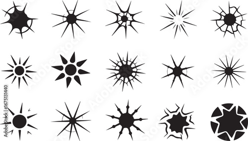 Cracked Glass Vector Set Shattered Bullet Hole Effect Transparent Background Isolated Art