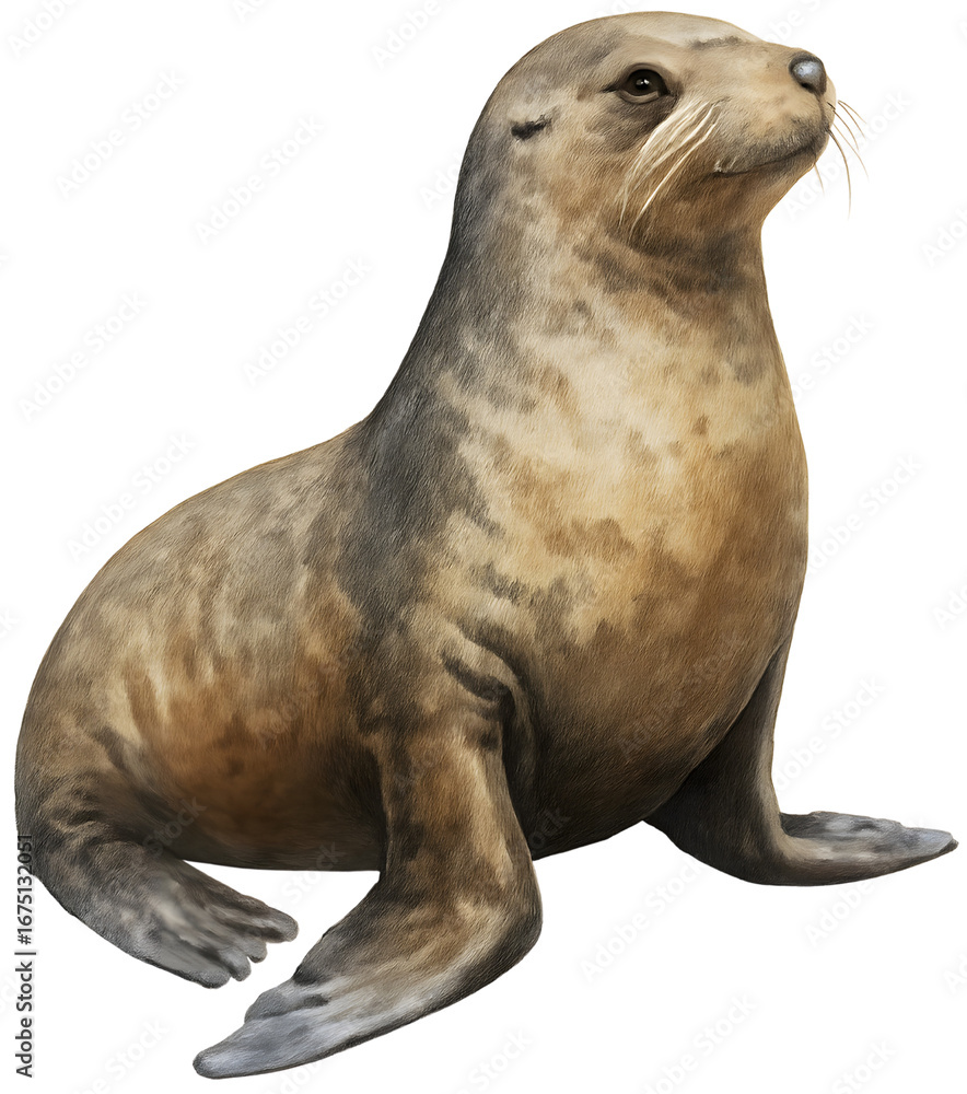Obraz premium Majestic Seal Portrait Sitting in Natural Pose on Clean White Background