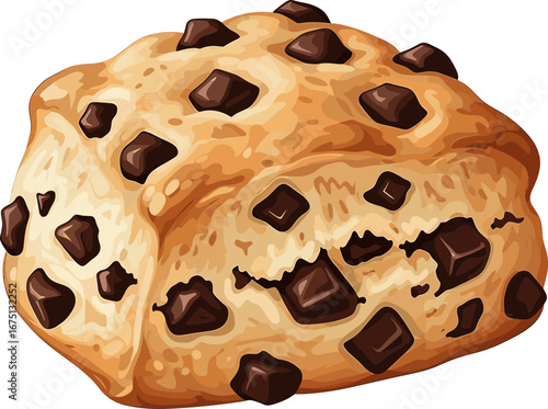Delicious Chocolate Chunk Scone, a Baked Pastry Illustration SVG with Transparent Background