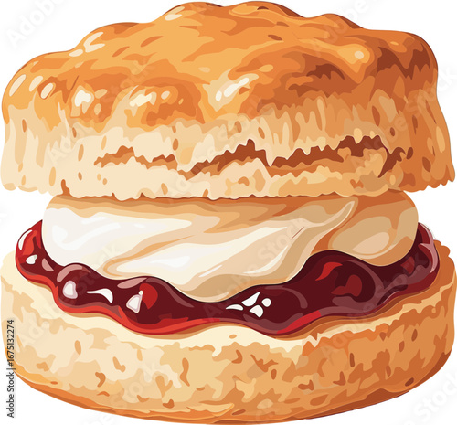 Cream Tea Scone, a Sweet Pastry for Breakfast or Brunch, a Detailed Clipart Illustration SVG with Transparent Background