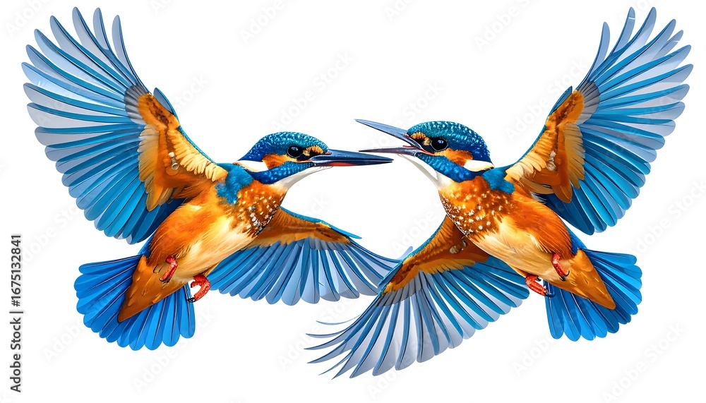 Obraz premium Two kingfishers in flight