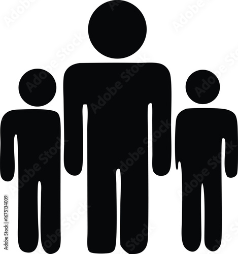 Three silhouetted figures in black iconic representation of people team group community social interaction abstract symbol