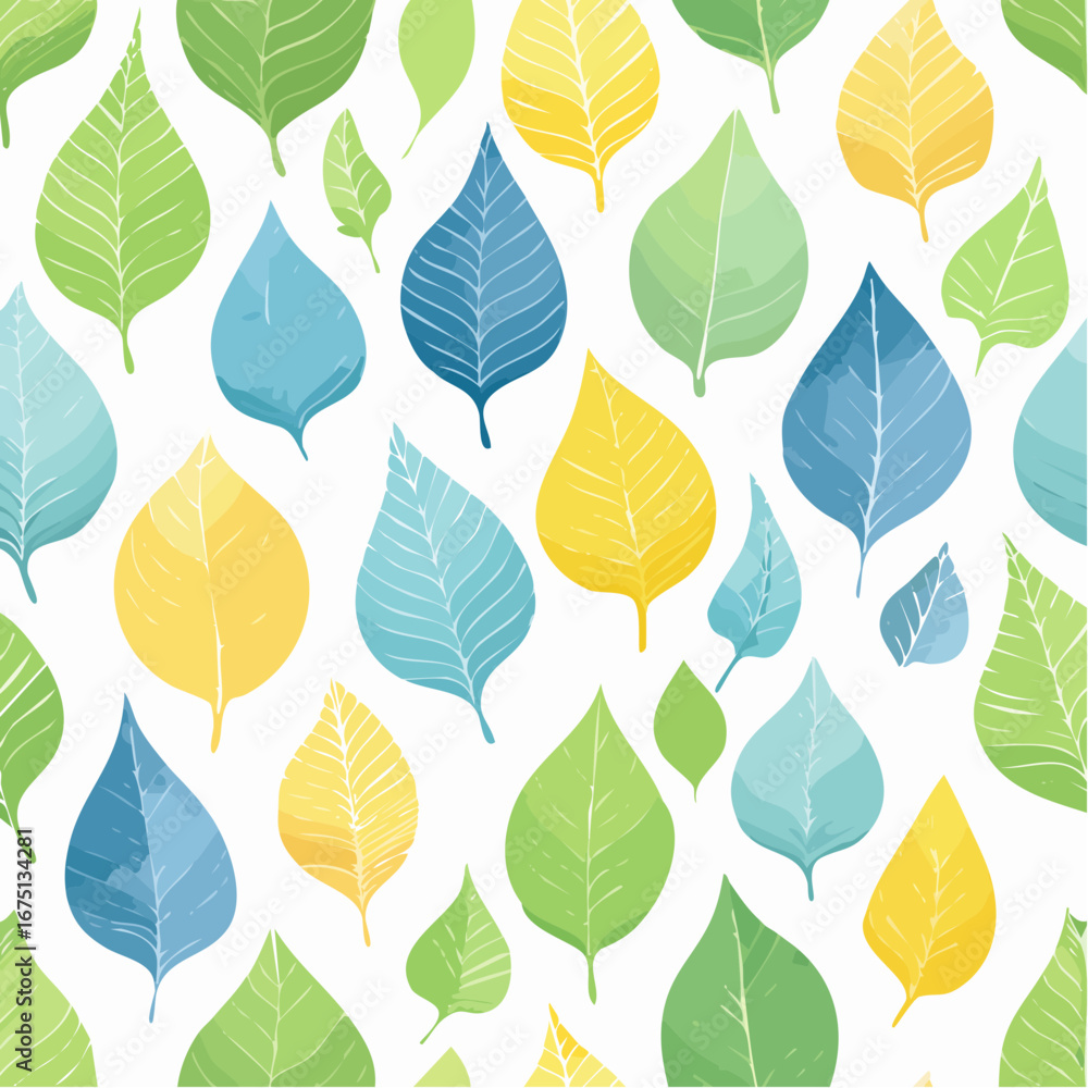 Fototapeta premium Seamless pattern of leaves in many colors 3