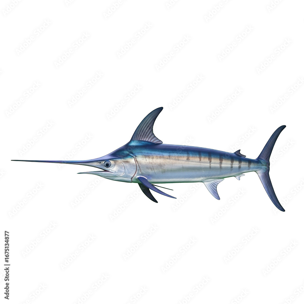 Fototapeta premium Majestic marlin underwater portrait showcasing streamlined body in dark backdrop setting