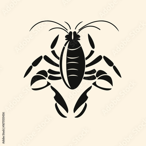 Dramatic black lobster art form with artistic design element silhouette