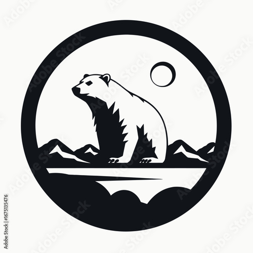 Arctic polar bear on iceberg at night vector illustration graphic silhouette