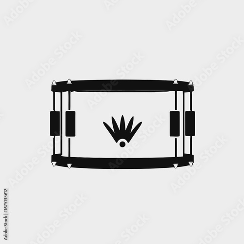 Majestic marching snare drum with emblem in striking black and white silhouette