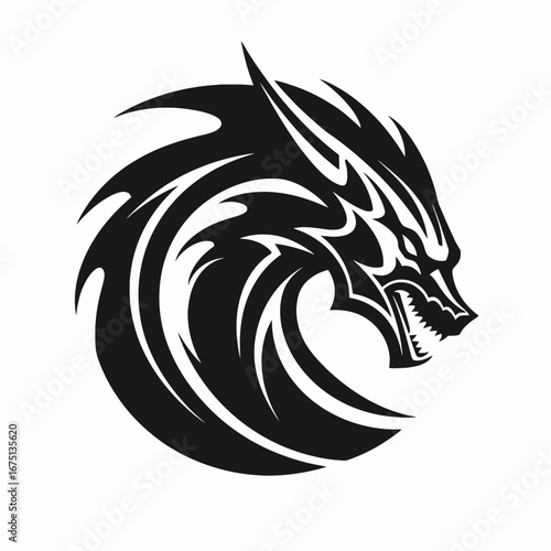 Stylized snarling wolf head vector design, fierce tribal illustration silhouette