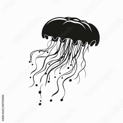 Ethereal jellyfish descending gracefully in this artistic monochrome aquatic silhouette