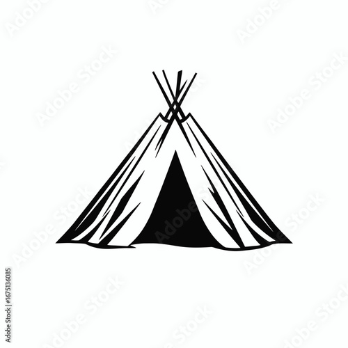 Graphic teepee illustration providing a black and white camp tent silhouette