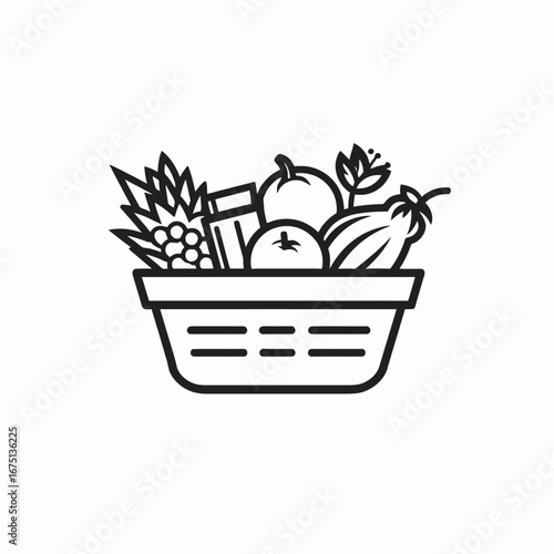 Fresh produce basket abundance, a healthy food illustration vector silhouette