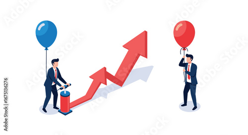 Business growth concept with entrepreneurs and rising arrow, success and achievement