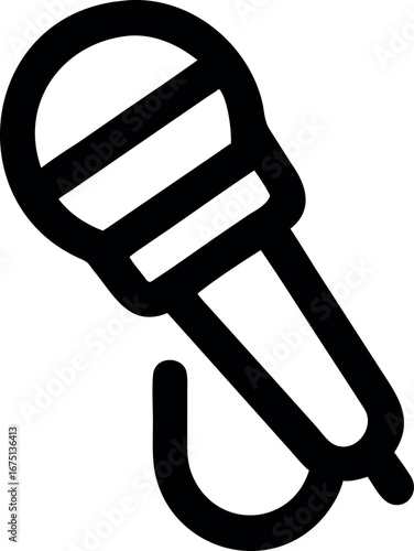 Minimalist black outline icon of a classic handheld microphone, symbolizing voice, audio recording, and broadcasting on a white background