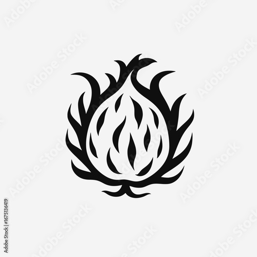 Abstract tropical fruit with stylized leaves design vector black silhouette