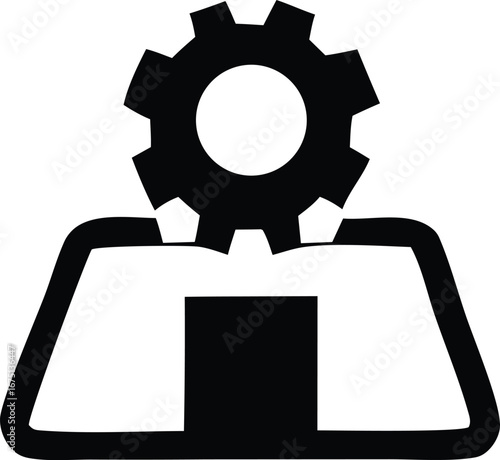 Computer technician expert with gear icon symbolizing technical skill and engineering solutions for it support services