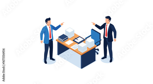 Business professionals pointing fingers at each other during a heated office disagreement