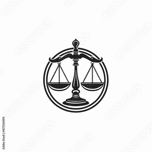 Balanced justice, fairness scales, and equity law within a circle silhouette