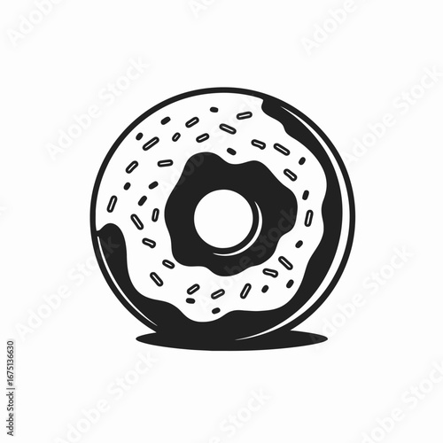 Tasty delicious donut with sprinkles pastry in black and white silhouette