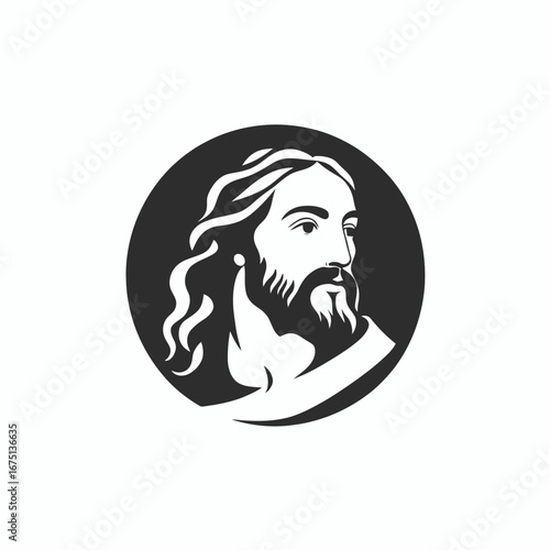 Striking black and white Jesus Christ profile vector art stylish silhouette