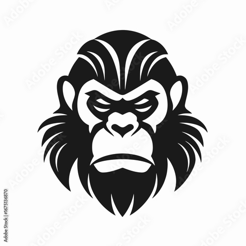 Intimidating gorilla head logo icon with intense stare silhouette.