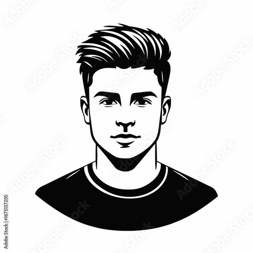 Young man with trendy hair and stylish look, vector silhouette