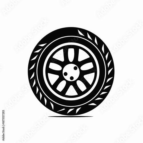 Sleek car automotive wheel design with modern tread pattern silhouette