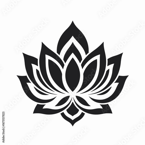 Elegant black lotus flower artwork, minimalist design, spiritual and calming silhouette