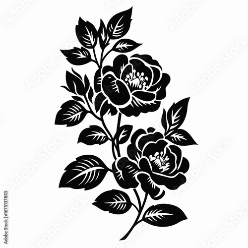 Elegant black roses and leaves floral design background image silhouette