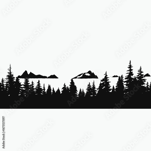 Majestic mountain landscape with evergreens creates a scenic, peaceful nature silhouette