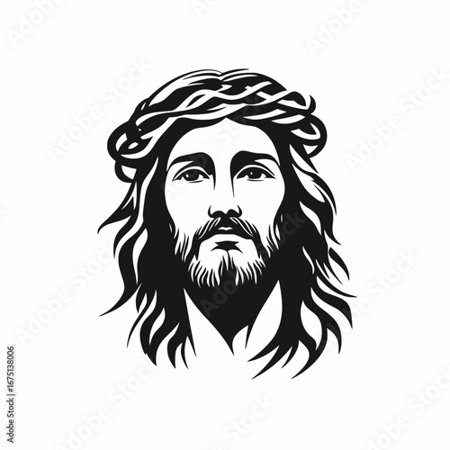 Dramatic portrayal of Jesus Christ with Crown of Thorns vector silhouette