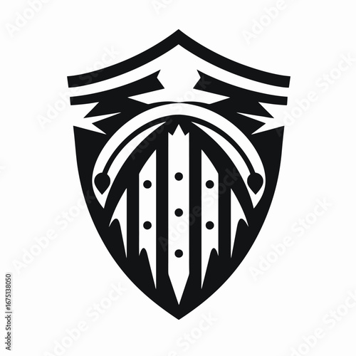 Striking heraldic crest featuring bold symmetrical design in simplistic black silhouette