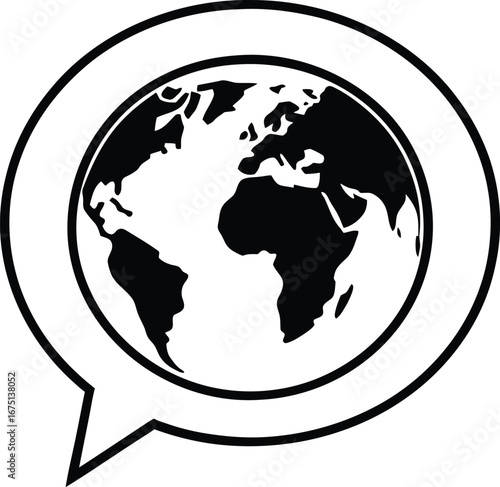 Global communication icon symbolizing world speech and international dialogue for online platforms