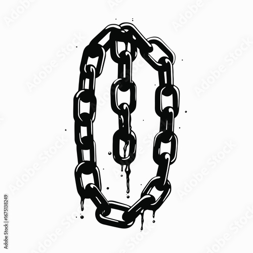 Heavy metal link chains with dripping paint graphical illustration silhouette