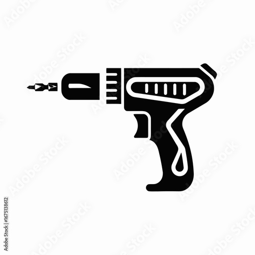 Modern cordless power drill tool for driving screws, black silhouette